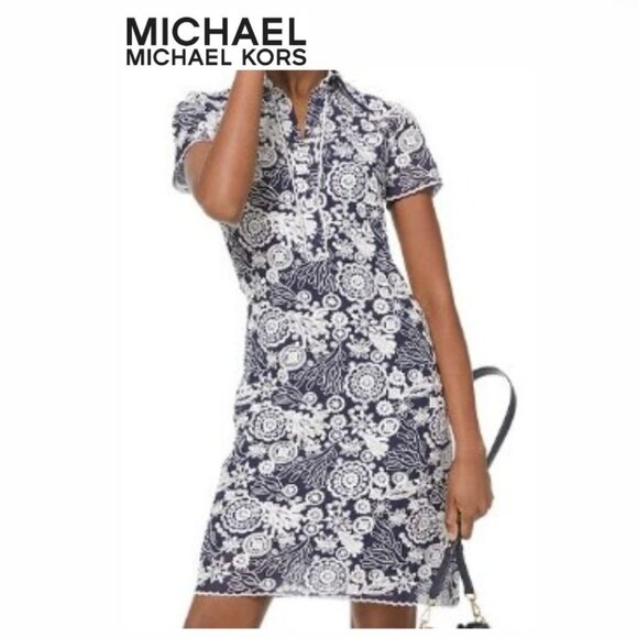 MICHAEL MICHAEL KORS Women's Embroidered T-Shirt Dress - True Navy/White - Picture 1 of 9